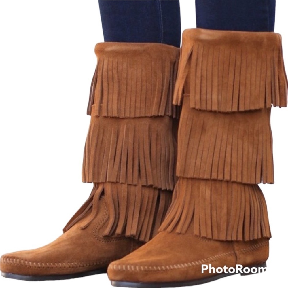 Minnetonka Suede 3 Layer Fringe Boots - image 1